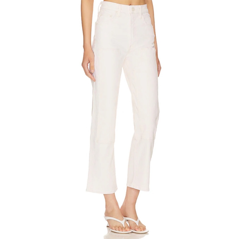 MOTHER Off-White Cropped Ankle Straight Jeans